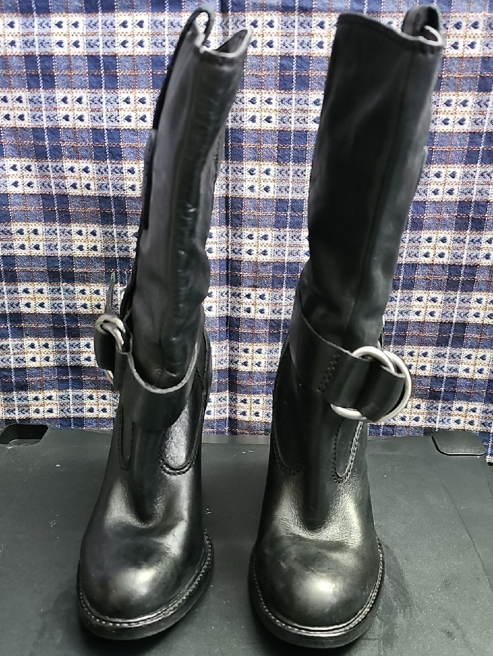 BCBGeneration Black Mid-Calf Buckle Heeled Boots